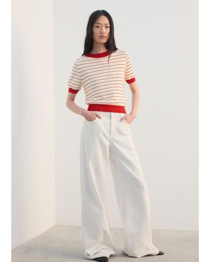 Mango Striped Short-Sleeved Jumper - Natural