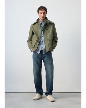 Mango Water-Repellent Bomber Jacket With Detachable Hood - Green