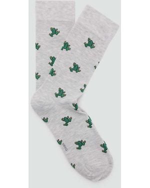 Mango Cotton Socks With Frog Pattern - White