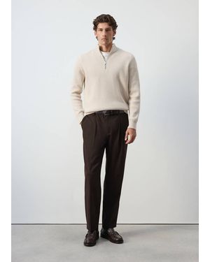 Mango Ribbed Jumper With Zip - White