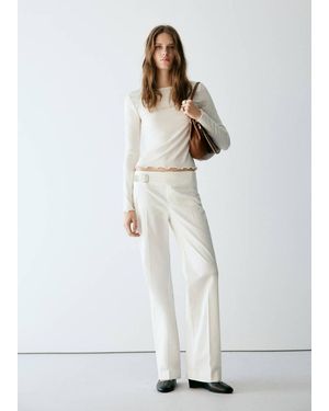 Mango Ribbed T-Shirt With Scalloped Trim - White