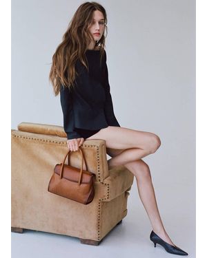 Mango Borsa Pelle Falde Marrone Medio