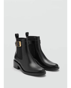 Mango Ankle Boots With Elastic Panel And Buckle - Black