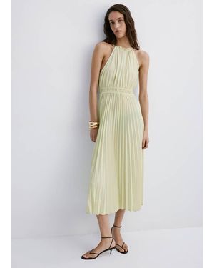 Mango Pleated Halter Neck Dress - Natural