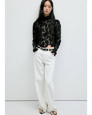 Mango Guipure Blouse With A Tie Neck - Black