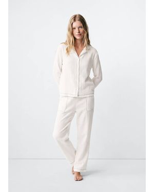 MANGO TEEN Two-Piece Topstitched Pyjamas - White