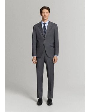 Mango Slim Fit 100% Cotton Structured Dress Shirt - Gray