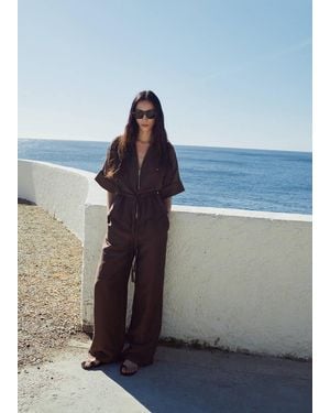 Mango Linen Blouse With Belt - Blue