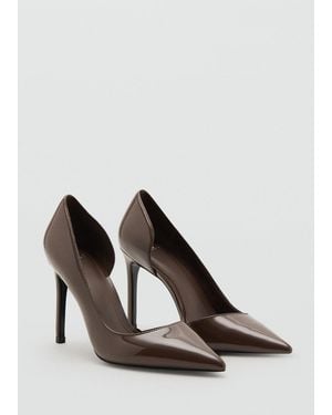 Mango Asymmetrical Patent Leather Court Shoes - Brown