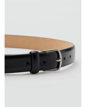 Mango Buckle Leather Belt - Black