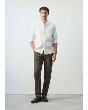 Mango 100% Linen Mao Collar Shirt - White