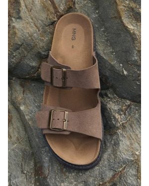 Mango Split Leather Sandals With Buckle - Grey