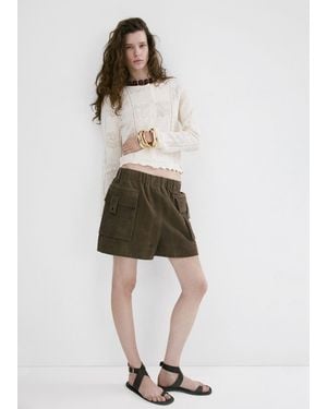 Mango Openwork Detail Knit Cardigan - Natural