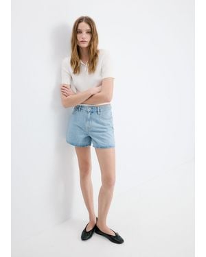 Mango High-Waisted Straight-Fit Denim Shorts - Blue