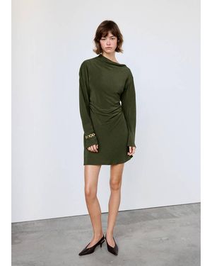 Mango Boat-Neck Ruched Dress Pastel - Green