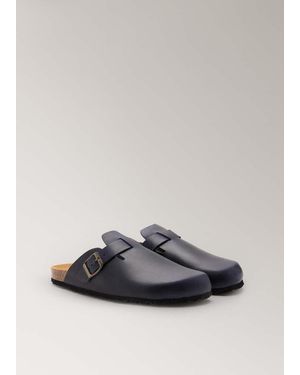 Mango Leather Clog Shoes - Grey