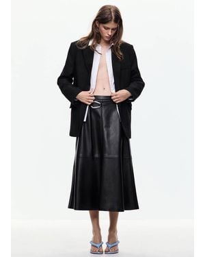 Mango Faux Leather A-Line Skirt - Black