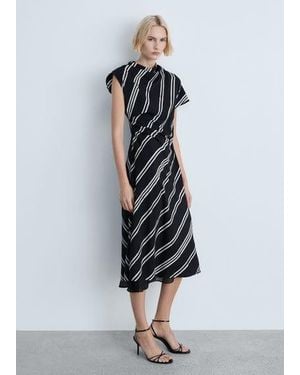 Mango Striped Print Midi Dress - White