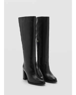 Mango High Heel Leather Boot - Black