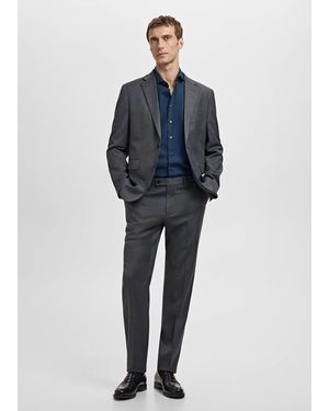 Mango Slim-Fit Cotton Poplin Suit Shirt - Blue