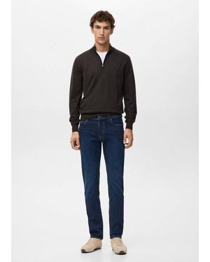 Mango 100% Merino Wool Zip-Neck Jumper - Blue