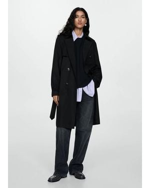Mango Classic Trench Coat With Belt - Blue