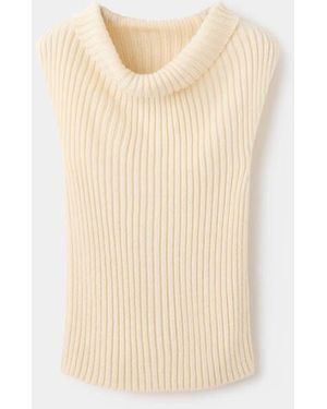 Mango Turtleneck Ribbed Gilet - White