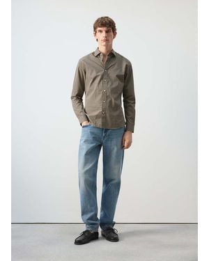 Mango 100% Cotton Regular Fit Check Shirt - Brown