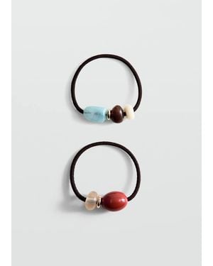 Mango Pack Of 2 Beaded Hair Bobbles - Red