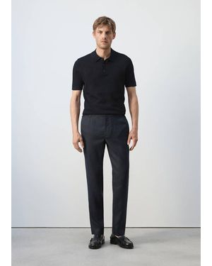 Mango 100% Cotton Open-Knit Polo Shirt - Blue