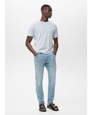 Mango Jan Slim-Fit Jeans With Frayed Effect - Blue