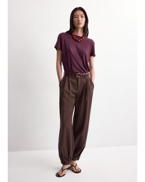 Mango Short-Sleeved Linen T-Shirt - Purple