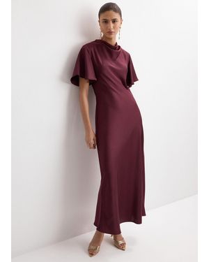 Mango Draped Neck Satin Dress - Red