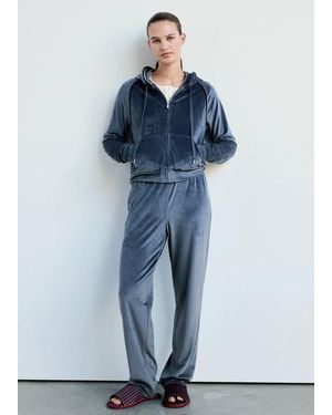 Mango Soft-Touch Velour Trousers - Blue