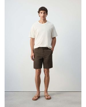 Mango Regular Fit Cotton-Linen Bermuda Shorts - White