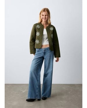 MANGO TEEN Embroidered Quilted Jacket - Green