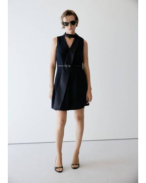 Mango Dress With Bow And Belt - Black