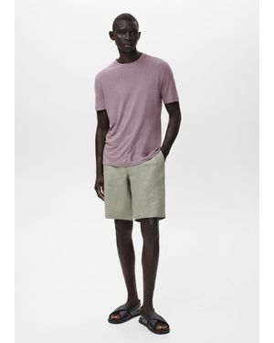 Mango Slim-Fit-T-Shirt Aus Leinen - Lila