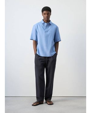 Mango 100% Linen Short Sleeve Shirt - Blue