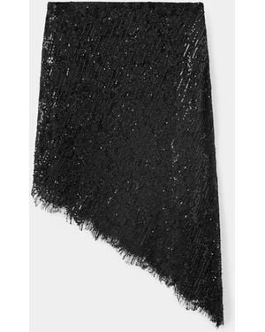 Mango Asymmetric Skirt With Sequin Embroidery - Black