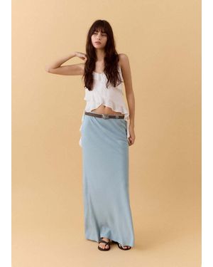 MANGO TEEN Linen-Blend Straight Skirt - Blue