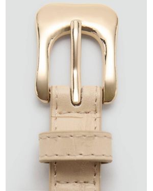 Mango Croco Faux-Leather Belt - Natural