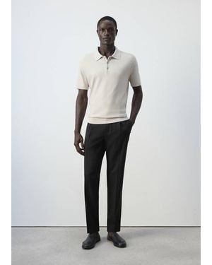 Mango Feinstrick-Poloshirt Mit Rippmuster - Weiß