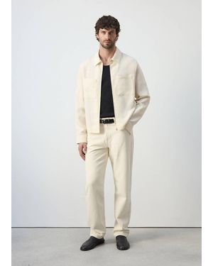 Mango Slim Fit Lyocell Linen Jacket With Pockets - White