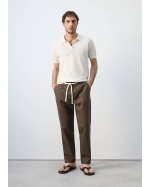 Mango Slim Fit Cropped Linen-Cotton Trousers - White