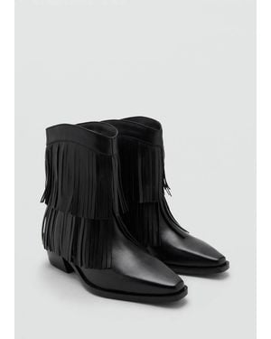 MANGO TEEN Leather Ankle Boot With Fringe Heel - Black