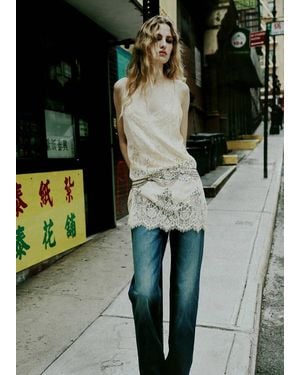 Mango V-Neck Lace Top - White