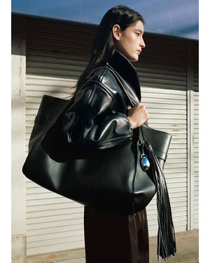 Mango Leather Maxi Shopper Bag - Gray