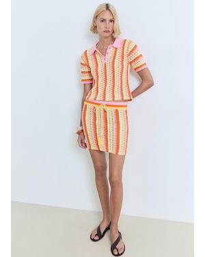 Mango Two-Tone Striped Crochet Jumper - White