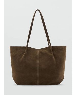 Mango Suede Leather Shopper Bag - Brown